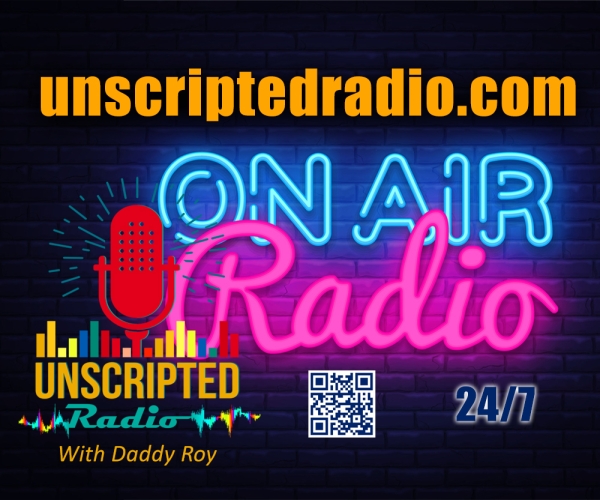 flyer with on air in neon colors labeled with unscriptedradio.com